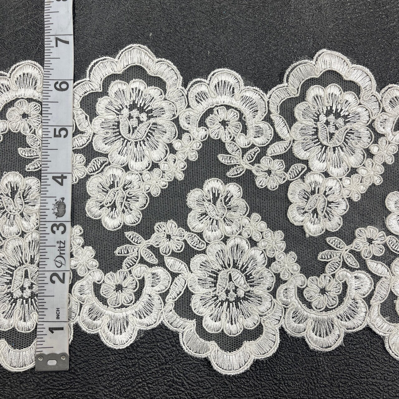 1 Yard Corded Double Sided Lace Trimming Embroidered on 100% Polyester Net Mesh 6.5" Wide